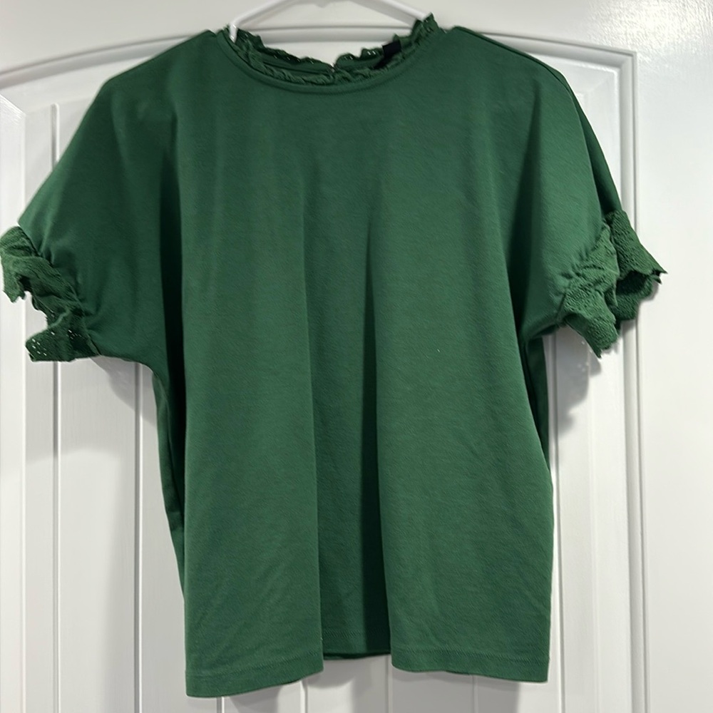 Ann Taylor Petite Green Shirt with Eyelet Detail